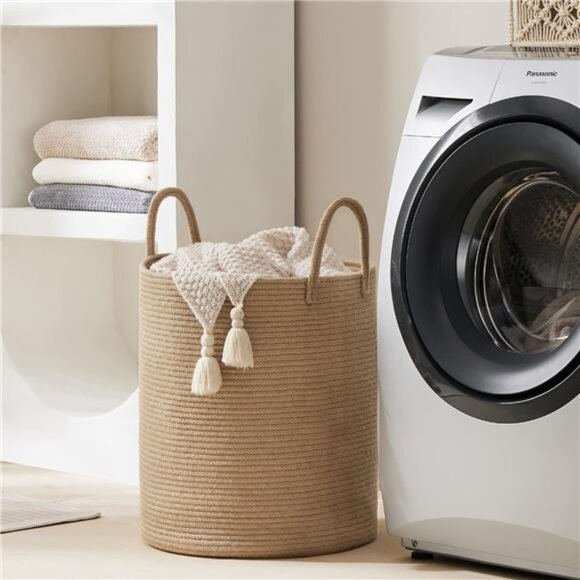 Jute Rope Laundry Hamper Basket, 58L Tall Laundry Basket, Baby Nursery Hamper - Picture 7 of 8